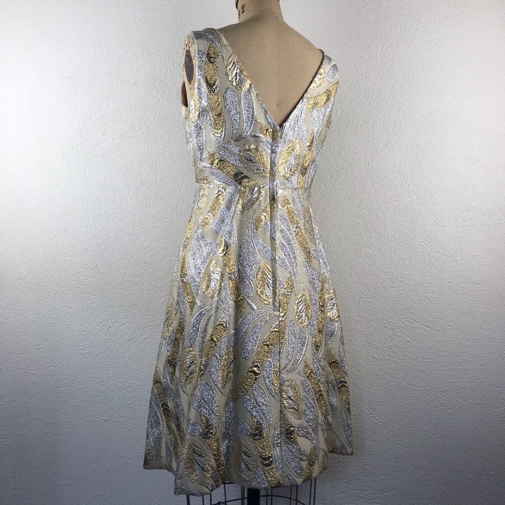 SOLD l 60s Silver Gold Lamè Metallic Bow Dress - Picture 6 of 13